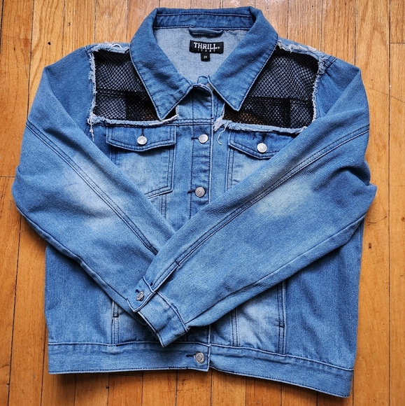 Jean Jacket with Mesh cut Outs  2X - Picture 1 of 5